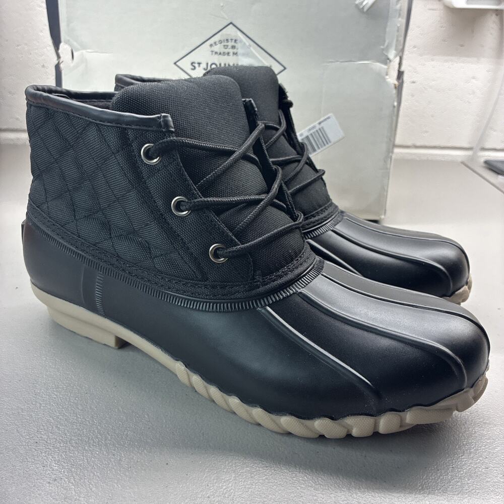 NEW St. John's Bay Black Denton Quilted Duck Boots Water Resistant - Size 9